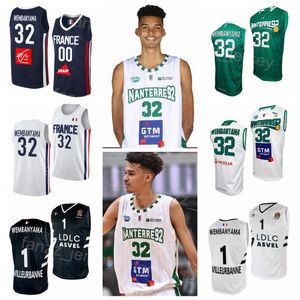 Basket nazionale serigrafato Francia U19 LDLC ASVEL Jersey Nanterre 92 32 Victor Wembanyama Team Maillot Colore traspirante Blu navy Bianco Verde Nero Alto