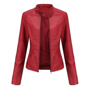 Giacca in ecopelle da donna Donna Autunno Primavera Moto Biker Zipper Rosso Nero Albicocca Cappotto da caffè Capispalla da donna Marrone 221010