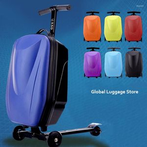 Suitcases 21 Inch Carry On Scooter Trolley Suitcase Skateboard Luggage Wheels