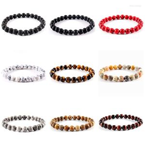 Strand Classic Stone Bead Bracelet Men 6&8&10mm Handmade Lava Tiger Eye For Women Jewelry Gift