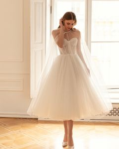 Eva Lendel 2023 Wedding Dress With Cape Boho Tea Length Bohemian A Line Tulle Beach Garden Bridal Gowns Sweetheart vestido de novia