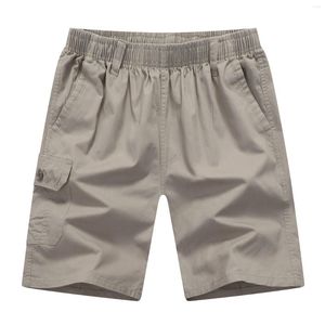 Calça masculina masculina botão de cor sólida casual, todos combinam shorts de tecido de tecido da moda com zíper tan para homens