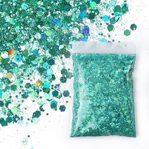 Glitter per unghie 50G Polvere grossolana laser Paillettes esagonali olografiche Mix scintillante 3D Fiocchi verde scuro per ciondoli fai da te Decorazioni artistiche