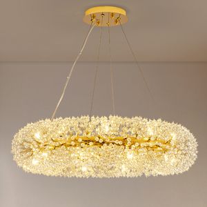 Long Round Crystal Chandeliers LED Modern Chandelier Lights Fixture American Artistic Hanging Lamps European Art Deco Droplight Living Dining Room Lighting