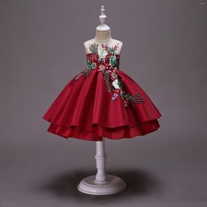 Flickkl￤nningar barnkl￤nning Silk Satin broderad prinsessa catwalk show temperament tutu kjol