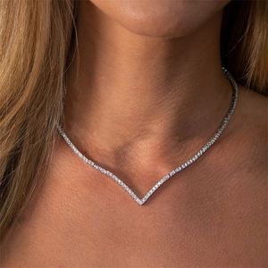 Andra Simple V Shape Necklace Choker Jewelry Tennis Chain Kpop Crystal Necklace Eesthetic for Women Wedding Accessories 221008