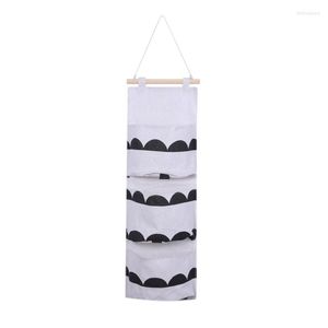 Storage Boxes Black White Pattern Cotton Linen Hanging Bag 3 Pockets Wall Mounted Wardrobe Hang Pouch Cosmetic Toys Organizer