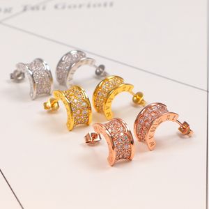 925 Sterling Silver Semicircle Big CZ Diamond Earring Fit Pandora Jewelry Gold Rose Gold Plated Stud Ear Studs Women Earrings