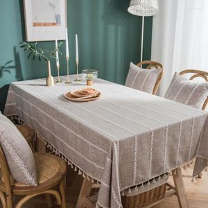 Table Cloth Linnen Met Borduurwerk Bruin Kleur Pastorale Tafelkleed Kwastje Bruiloft Diner Picknick Tafel Cover Schoorsteenmantel Mesa