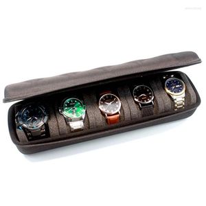 Sacchetti per gioielli 5 slot Custodia da viaggio per rotolo per orologi Chic Display vintage portatile Scatola portaoggetti Organizzatori Supporto per orecchini