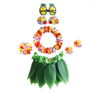 Dekorativa blommor 7st i 1 Set Hawaiian Luau Party Ananasglasögon Färgad kostym Artificiellt bladgrässkjol armband pannband