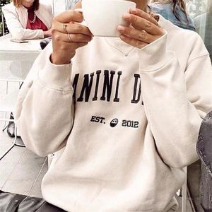 Kadın Hoodies Sweatshirts Kadınlar Gevşek Oneck Sweatshirt Mektuplar Pamuk Kırmızı Uzun Kollu Günlük Kadın Basit Altılar Başında 221010