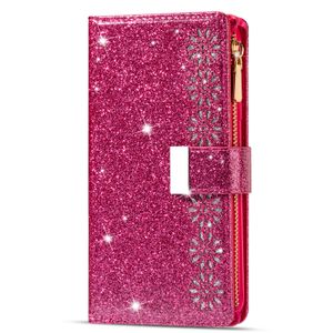 Brieftaschen-Handyhüllen für Samsung Galaxy Z Fold4 Fold3 – Starry Laser Shiny Glitter PU-Leder Flip Kickstand Cover Case mit Reißverschluss-Geldbörse
