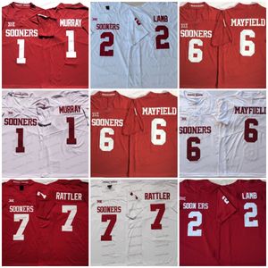 NCAA Oklahoma College Football Jersey 2 Ceedee Lamb 6 Baker Mayfield 7 Spencer Rattler 1 Kyler Red White Mens Jerseys Ed