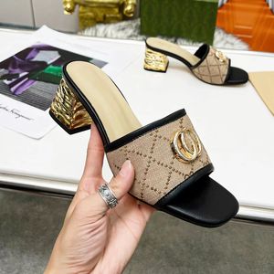 High Heels luxury designer slippers women's summer foam runner sexy prom leather sandals thick heels sizes 35-44