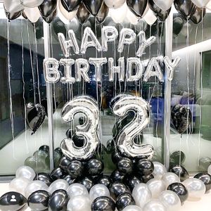 Altre forniture per feste festive Silver Black Style Foil Lettera Numero Palloncini Baby Shower Elio Ballon Buon compleanno Bambini Decorazione per adulti 221010