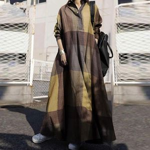 Casual Dresses EaseHut Autumn Stylish Women Vintage Long Sleeve Loose Sundress 2022 Maxi Kaftan Femme Solid Vestidos Robe