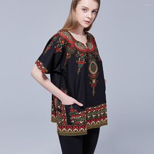 Ethnic Clothing Unisex Black Vintage 60-70s Tribal African Dashiki Print Top Shirt Cotton Hippie Boho Tunic Festival