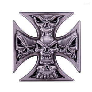 Spille Metallo Iron Cross Skull Biker EVIL 5-SKULLS Spilla Pin Giacca Spille da bavero Distintivi Accessori per gioielli squisiti