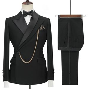 Męskie garnitury Blazers na zamówienie Czarnego Tuxedo Tuxedo Peaked Lapel podwójnie piersi Suit PROM Wedding Party Męskie kostium 221008