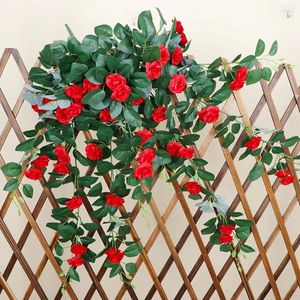 Decorative Flowers Artificial Basket Wall Roses Vine Christmas Decorations For Home Silk Leaf Rattan Wedding Scenery Garden Fence Autumn