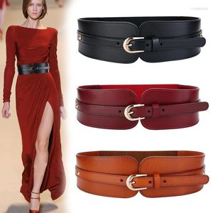 Belts Women Wide Belt Fashion Stretch Leather Pin Buckle Corset Female Ladies Black Cummerbund WaistbandBelts