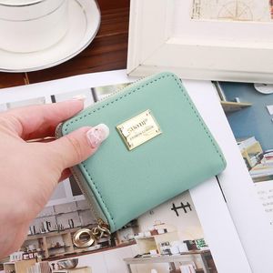 Wallets High Quality Women Wallet Metal Sheets Decorate PU Leather Zipper Short Coin Purse 2022 Bag Girl