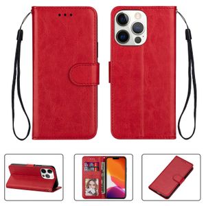 Plånbokstelefonfodral för iPhone 13 12 11 Pro Max XR XS X 7 8 Plus - Solid Color Crazy Horse Pattern Pu Leather Flip Kickstand Cover Case With Card Slots