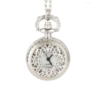 Pocket Watches Vintage Women Quartz Watch Alloy Openable Hollow Out Flowers Lady Girl Sweater Chain Necklace Pendant Clock Gifts BMF88