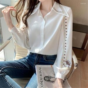 Women's Blouses Embroidered For Women Shirt Polo Neck Basic Button Up Female Elegant Loose Thin Woman Clothes Casual