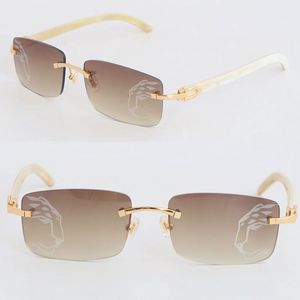 Neues Designermodell, verspiegelte Gläser, randlose Sonnenbrille für Damen, Weiß, echtes Naturhorn 8200757, Gold 8200758 Silber, Damen, große quadratische Brille, Unisex, Größe 58