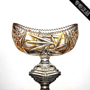 Plates Gold Crystal Carved Fruit Tray High Foot Candy Bowl Jewelry Box Receptacle Basin