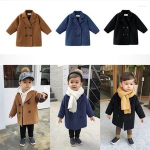 Coat 2-7y Kış Katı Ceketler Erkek Kız Kızlar Yün Çift Kısıtlı Bebek Hendek Yakası Sonbahar Çocuk Dış Giyim Paltoları Paltolar