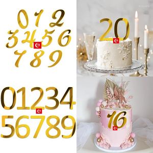 Party Supplies 1 Set 0-9 nummer Happy Birthday Cake Topper Gold Acrylic Wedding Cupcake f￶r dekorationer