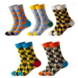 Men's Socks 5 Pairs Happy Mens Women Novelty Diamond Sock Combed Cotton Funny Men's Big Size Crew Harajuku Hip Hop Thick Long