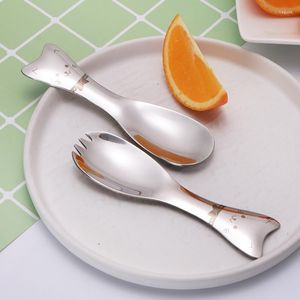 Dinnerware Sets 2pcs Cartoon Spoon Fork Kids Set Stainless Steel Travel Cutlery Children Baby Portable Tableware Creative Mini