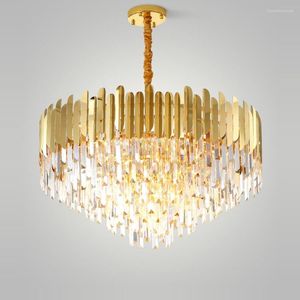 Chandeliers LED Modern Stainless Steel Crystal Gold Round Chandelier Lighting Lustre Suspension Luminaire Lampen Hanging Lamps For Foyer