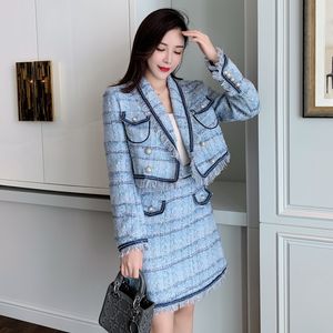 Two Piece Dress Fahsion Woolen Tweed Set Women Clothing Autumn Winter Small Fragrance Temperrament Office Lady Tassel Skirt Suits 221010