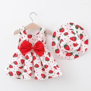 Girl Dresses Baby Girls With Hat 2pcs Clothes Sets Kids Sleeveless Birthday Party Suspenders Printing Princess Dress0-3Y