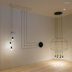 Pendant Lamps Nordic Modern 110V 220V 240V LED Black Wireflow Light Lamp Stairwell Hall Lobby 3 Meters Cable Flow Hanging