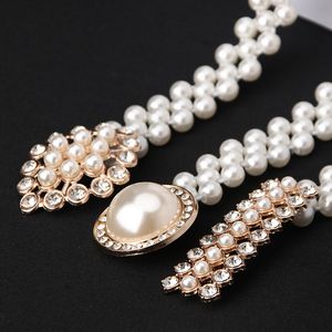 Correia elástica feminina da cintura de pérolas com decoração de diamante vestido doce e cintura de design de luxo de luxo