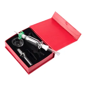 Headshop214 NC001 Dab Rig Glass Bong Bubbler Pipe 10mm Stainless Steel Nail Wax Dish Black Red Gift Box In-Line Water Perc Smoking Pipes Glass Bongs