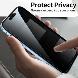 Cell Phone Housings New Privacy Magnetic Case For iPhone 14 13 12 11 Pro MAX Mini Metal Tempered Glass Cover For iPhone 6 7 8 Plus XS XR Phone Case W221010