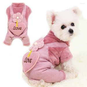 Hundklädkläder Autumn Winter Warm Pet Coat för små hundar valpjacka outfit söta blomma kärlek byxor jumpsuit chihuahua