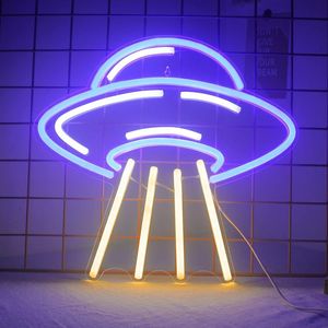 Nachtlichter, UFO, Alien, Raumschiff, LED-Schilder, blau, gelb, Schlafzimmer, Acryl, Neon-Wandleuchte, Schilder für Kinder, Astronomie-Liebhaber, Schule, Wissenschaft, Museum, Dekoration