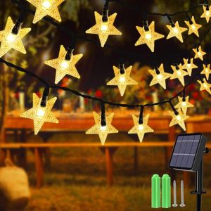 Strings Solar Star String Lights 23ft 50 LED Curtain Garland Fairy Juldekor Outdoor Waterproof Lighting For Garden