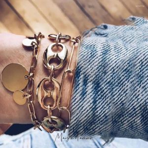 Pulseiras de link na Europa de atacado vendendo o grande estilo punk gótico gótico design geométrico design grossa de ouro 3pc jóias femininas jóias