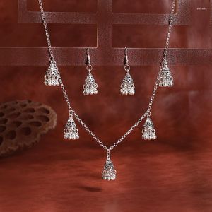 Halsband örhängen set bohemisk vintage oxiderad silverfärg metallklockor Tassel droppe för kvinnliga kvinnliga zigenare smycken gåva