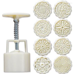 Baking Tools 8pcs Hand Press Cookie Stamp Moon Cake Decor Mould Barrel Mooncake Mold 75g Pastry DIY Tool