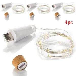 Strings 1Pc 4Pcs USB Rechargeable 1.5M 15 Led Wine Bottle Cork Light String Night Home Wedding Party Decor